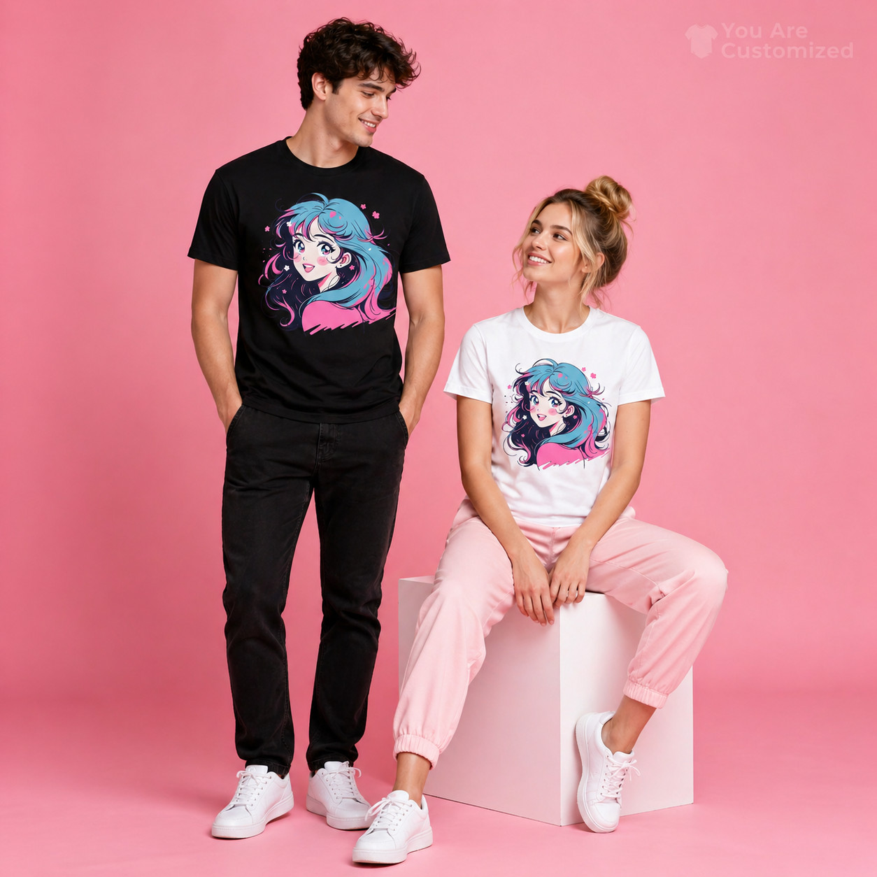 Anime Girl Graphic T-Shirt White Unisex Kawaii Manga Style Tee Cute Shirt