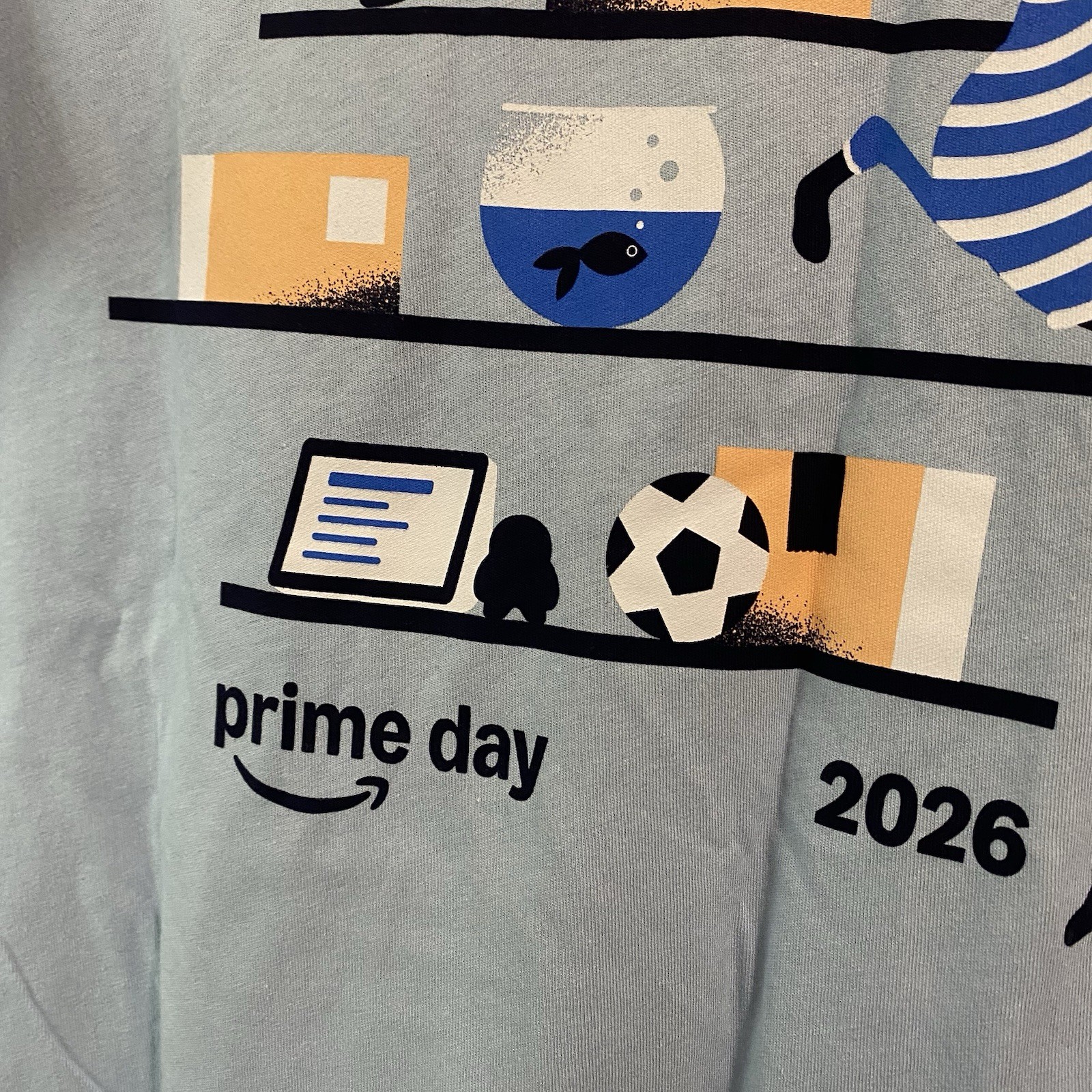 Amazon L Large 46” 2026 Prime Day Tee T Shirt Light Blue Cat & Dog Mens Womens
