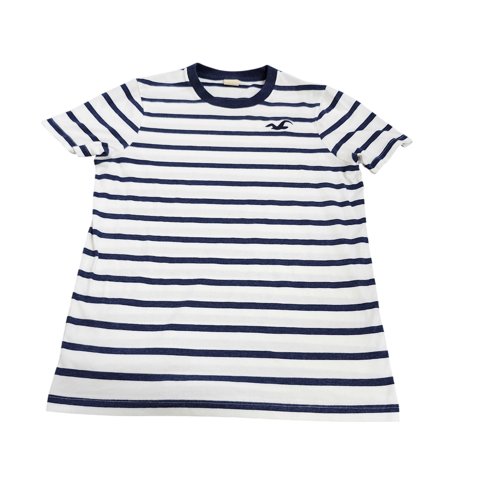 Hollister Shirt Mens XL White Navy Striped Logo Graphic Tee Crew Neck Casual Top
