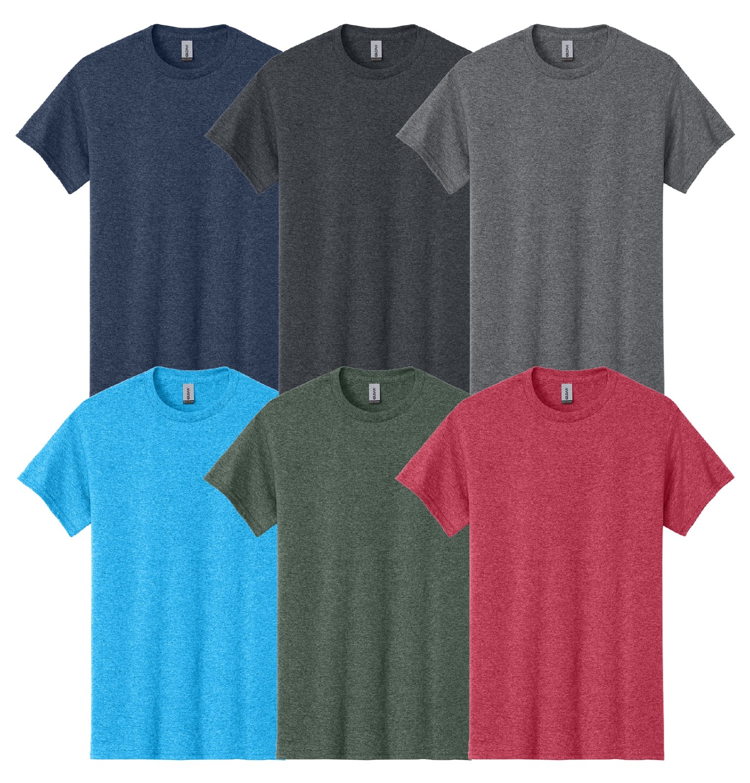 Gildan Heavy Cotton Men&rsquo;s Crew Heather T-Shirts Multipack (6 Pack)