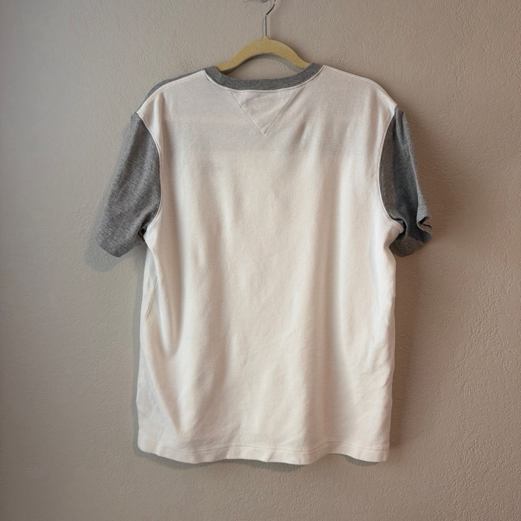Vintage Y2K Tommy Hilfiger White Gray Shirt Cotton M Nautical Preppy Coastal Men