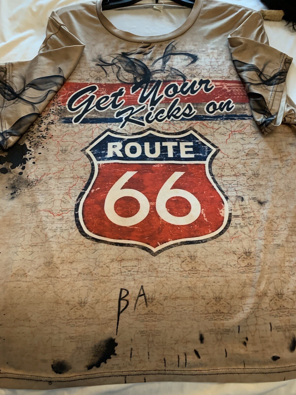 Men’s 3XL T-shirt Brown Embossed Soft Fabric “Get Your Kicks On Route 66”