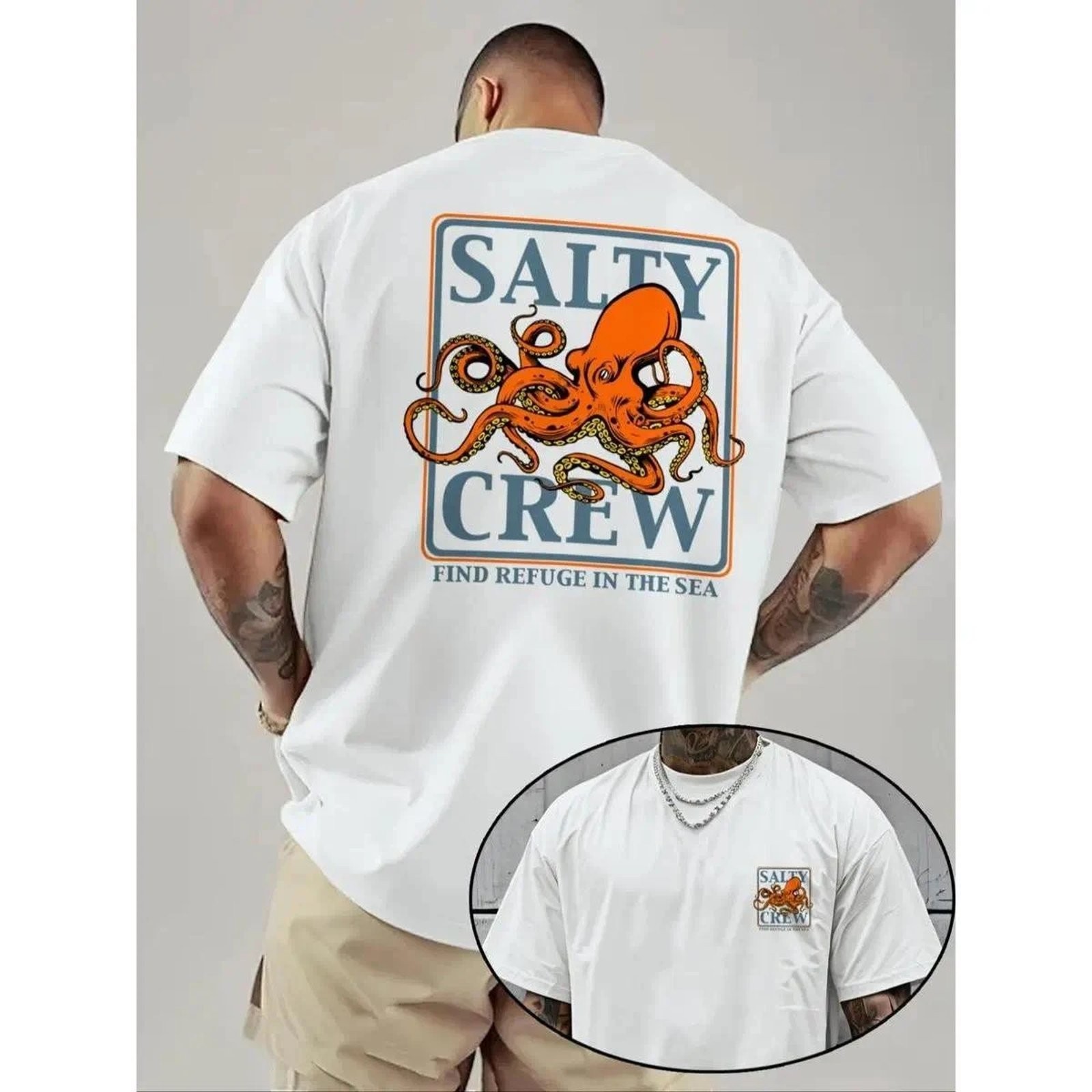 Men&rsquo;s Octopus Print Round Neck Tee, Fashion Casual Short Sleeve T-shirt NEW