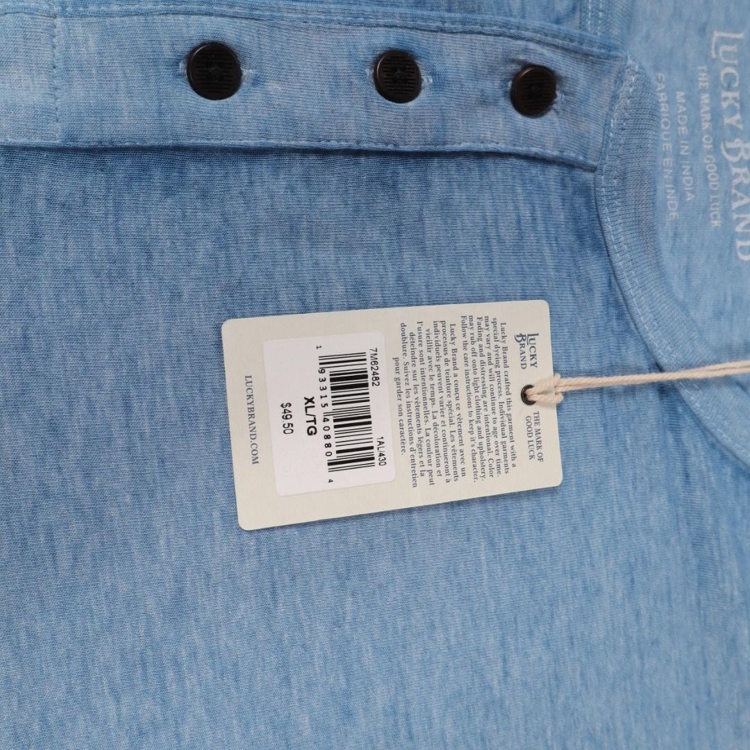 New Lucky Brand Henley Shirt Mens XL Blue Venice Burnout Long Sleeve Jersey Knit