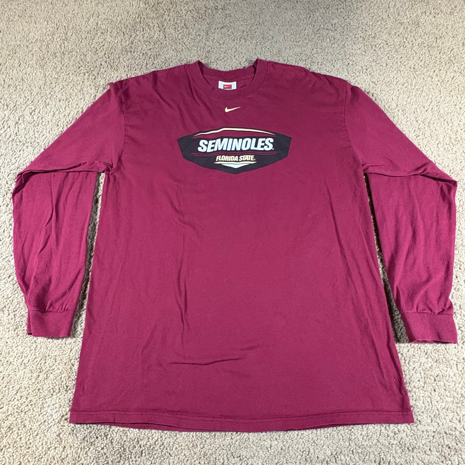 Nike Florida State Seminoles Long Sleeve Maroon College NCAA Tee Mens Size L