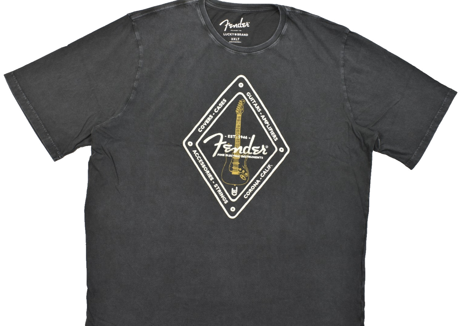 Lucky Brand Men&rsquo;s Fender Diamond Tee Short Sleeve Black Crew Neck Size 3XLT NEW