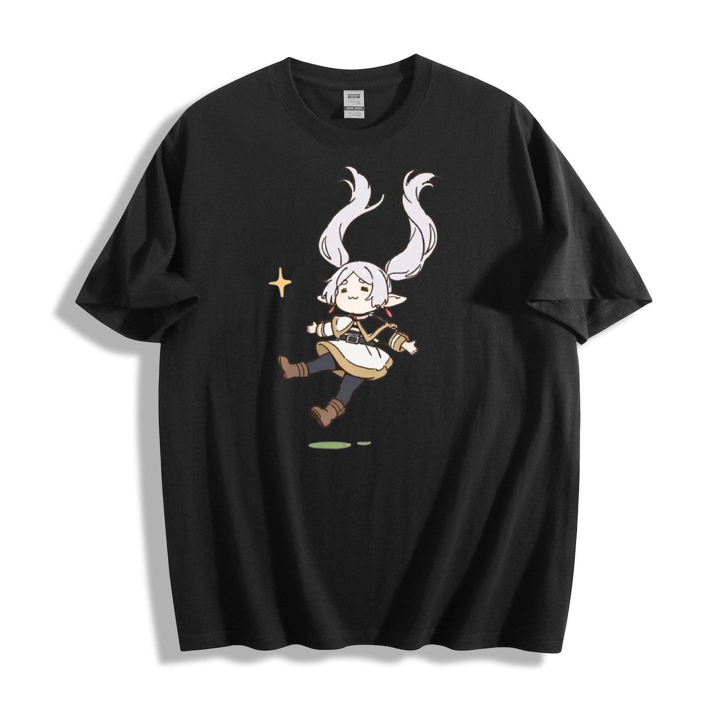 Chibi Frieren Sparkle Jump T-Shirt – Cute Anime Character Design Unisex Tee