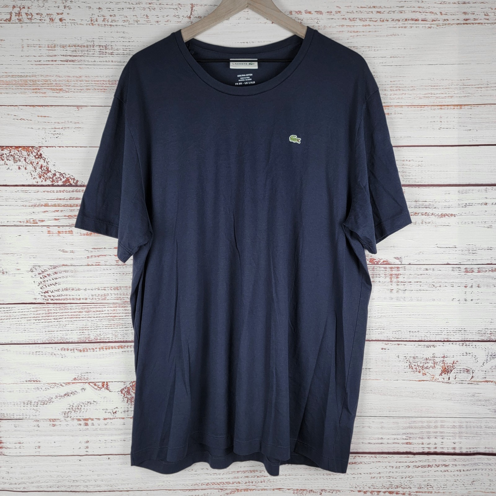 Lacoste Pima Cotton T Shirt Men&rsquo;s Sz FR 8R 1XLB Navy Blue Crew Neck *Read Below*