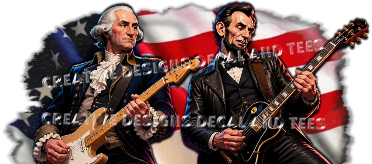 Abraham Lincoln and George Washington Playing Guitar America&rsquo;s 4th 250th T-Shirt