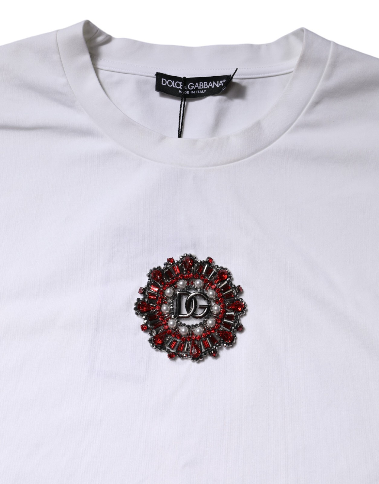 DOLCE & GABBANA T-shirt White Logo Embellish Short Sleeves IT52/US42/XL 1280usd