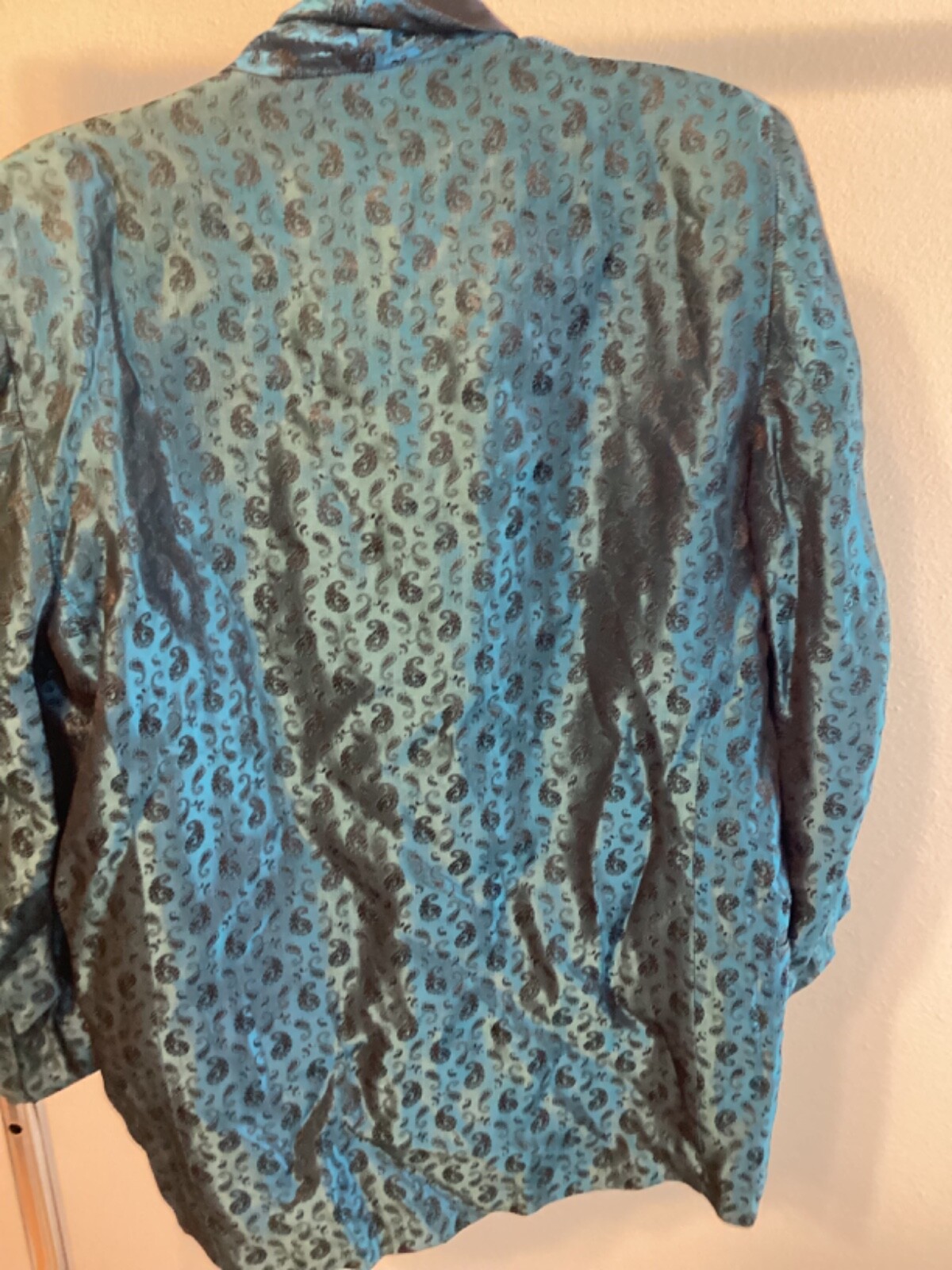 60s Vintage Men&rsquo;s Silk Brocade Blue Black Tux Dinner Jacket Size 42 MOD Atomic