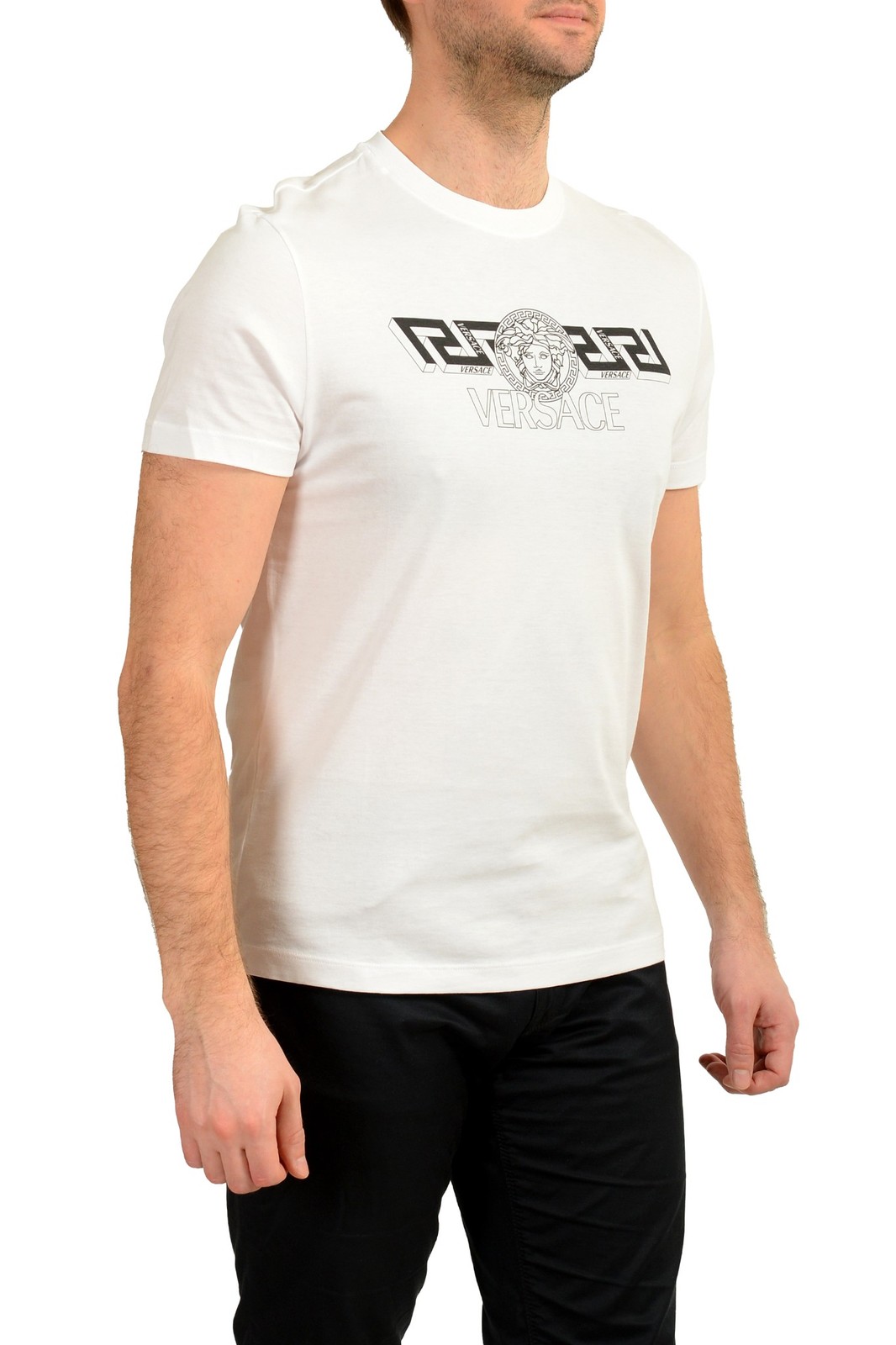 Versace Men&rsquo;s White « Taylor Fit » Short Sleeve Logo Print T-Shirt US 2XL IT 56