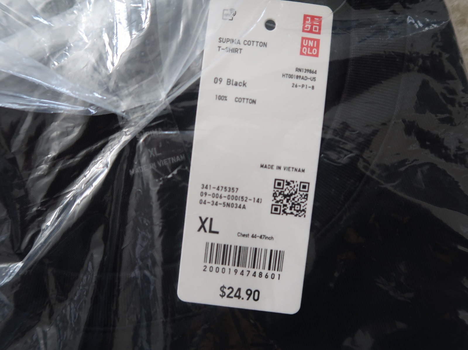 SALE UNIQLO SUPIMA COTTON SHORT SLEEVE T-SHIRT SZ XL BLACK NAVY BLUE 139864 NWT