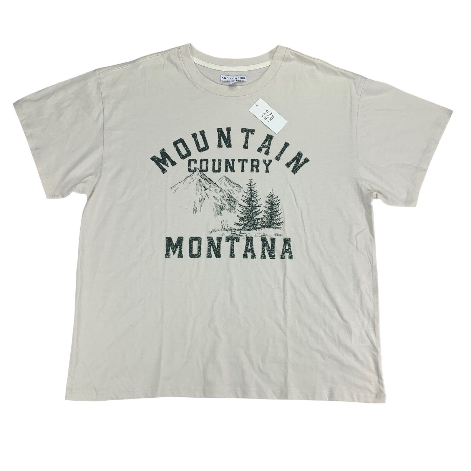 And Now This Mens Mountain Country Montana Graphic Short Sleeve T-Shirt Beige XL
