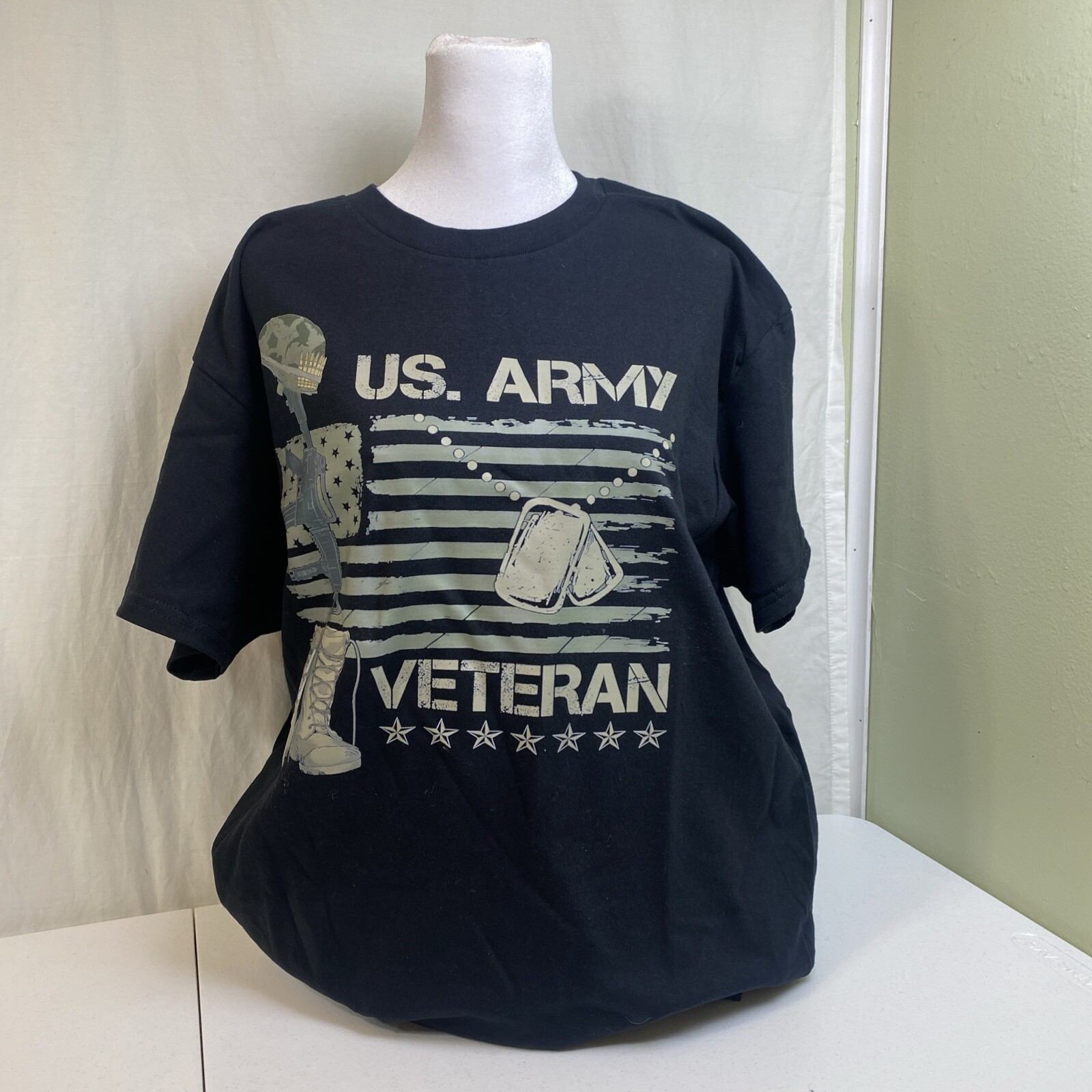 USA Flag US Army Veteran Tee Men Or Women Tee Unisex Black Large