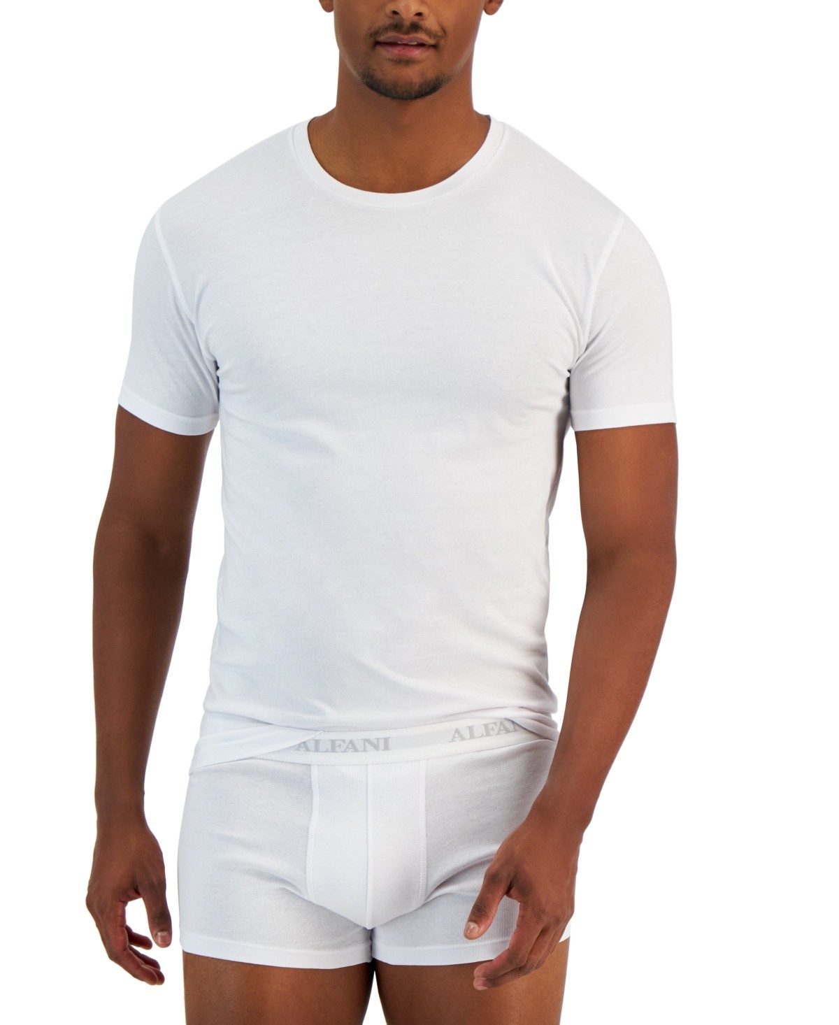 Alfani Men&rsquo;s 4 Pack Solid Cotton Slim-Fit Crew Neck T-Shirt White Large