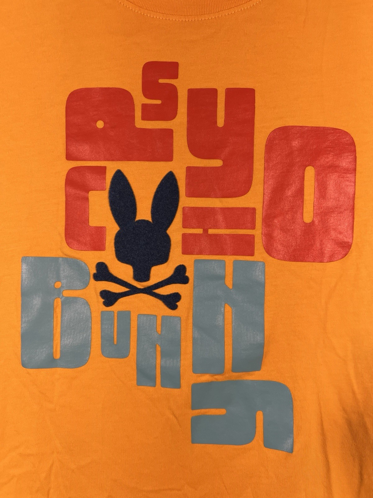 Psycho Bunny Men&rsquo;s Lyons Flocking Graphic Tee Saffron Shirt Size 4 Pima Cotton
