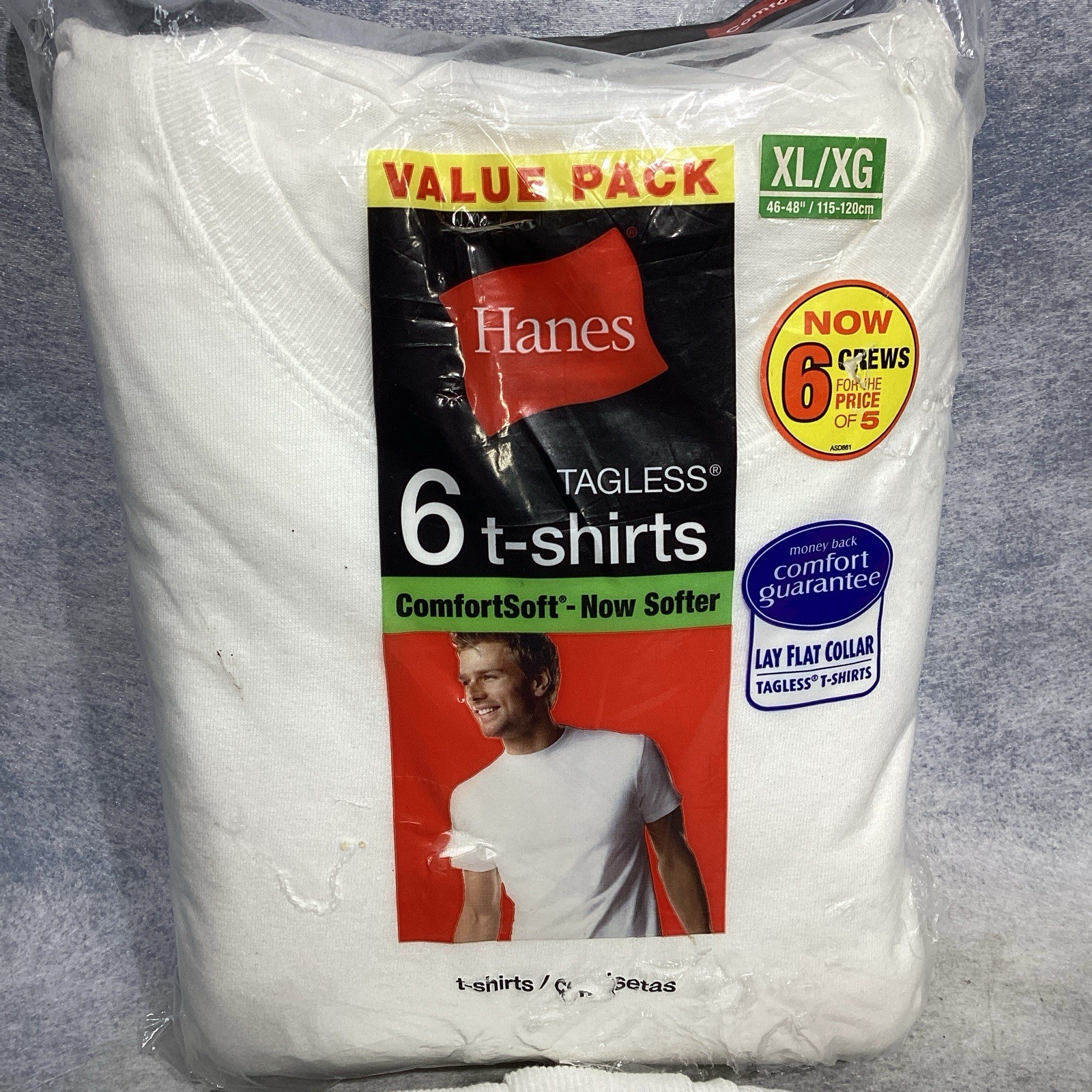 Men&rsquo;s Hanes ComfortSoft Tag-Free T-Shirts 6-Pack White XL & BONUS 2 Tank A-Shirt