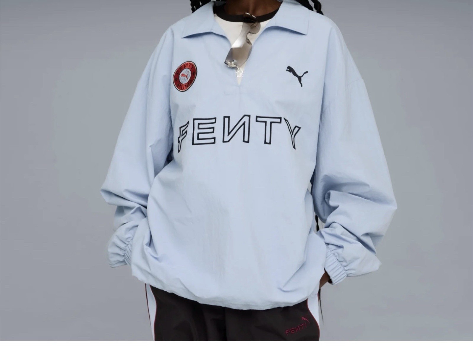 PUMA Fenty X Nylon Drill Top Pullover Mens Blue Casual Tops 63573448