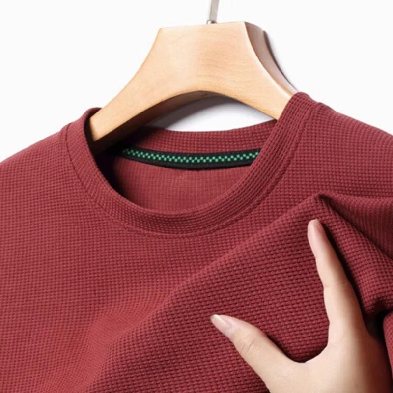 New Summer Waffle Round Neck Short Sleeved T-shirt for Men&rsquo;s Short Sleeved Top