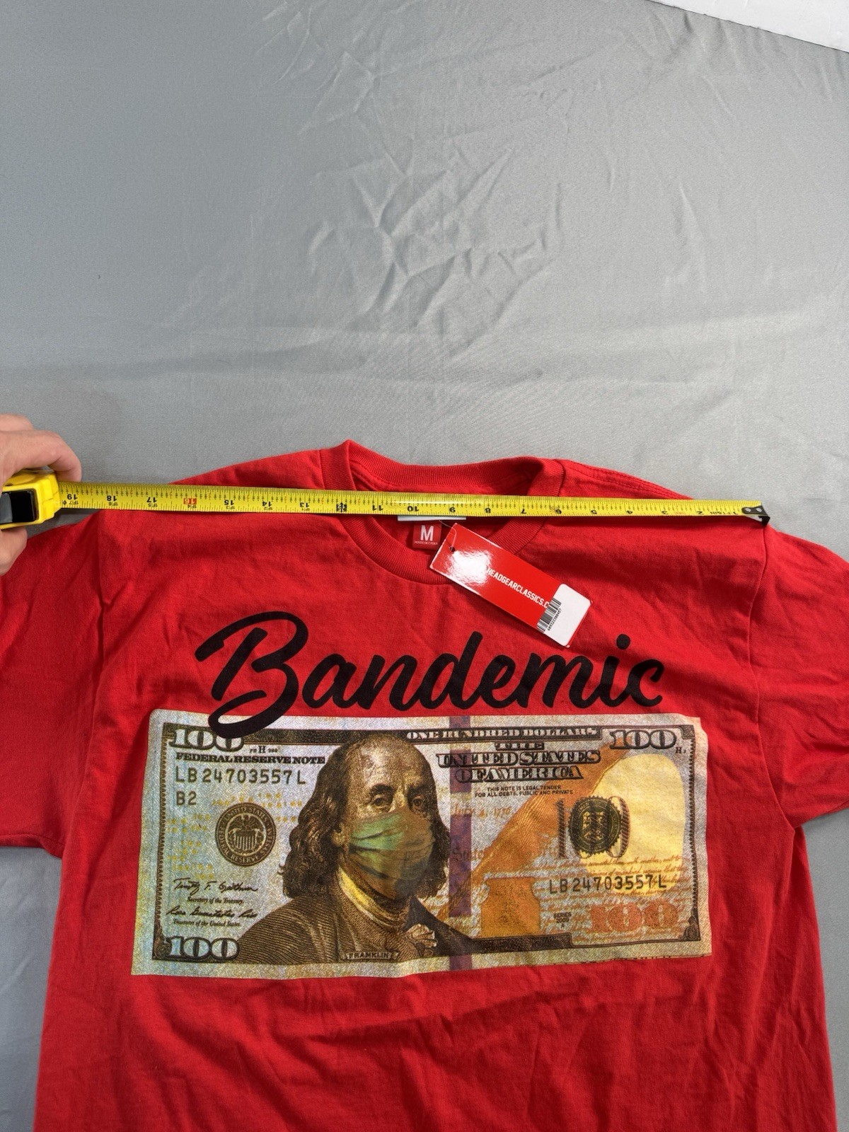 Headgear Classics Men’s T-Shirt Bandemic 100 Dollar Bill Size Medium Tee NEW