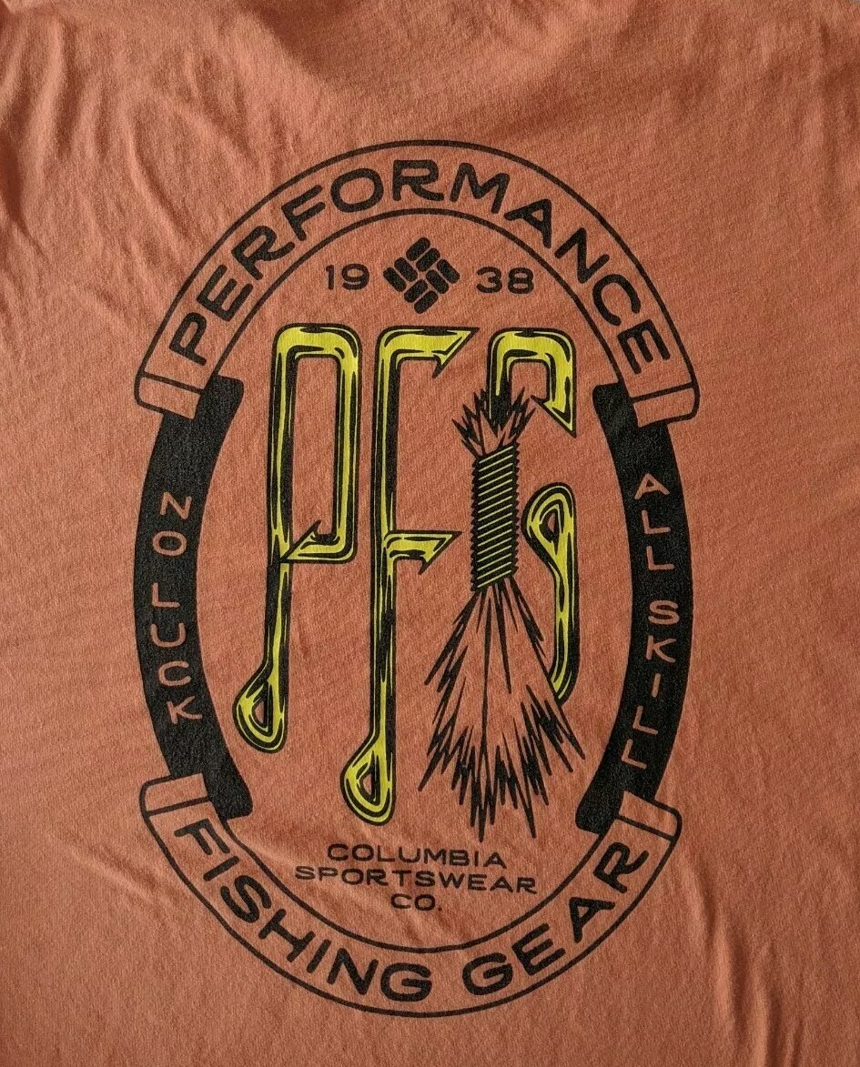 COLUMBIA PFG T-shirt 2XL « No Luck All Skill » Orange Double-Sided S/S Size XXL