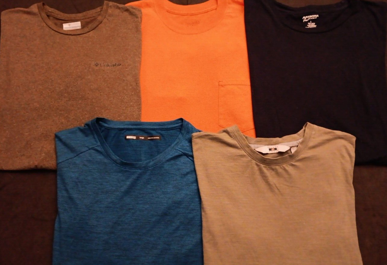 Lot Of 5 Men&rsquo;s Large Name Brand Mixed T Shirt Lot REI Columbia Joseph Abboud