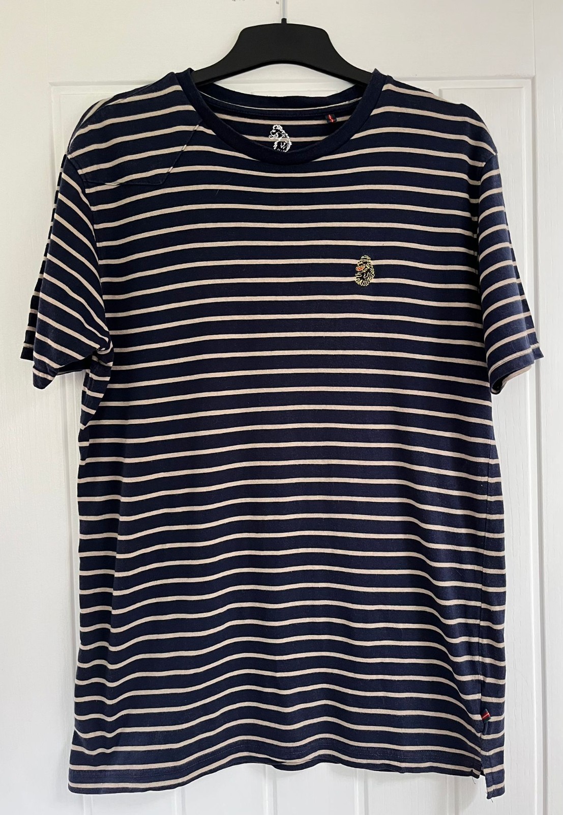 Luke Sport Men&rsquo;s Navy Beige Striped T-Shirt Large Crew Neck Cotton Modal