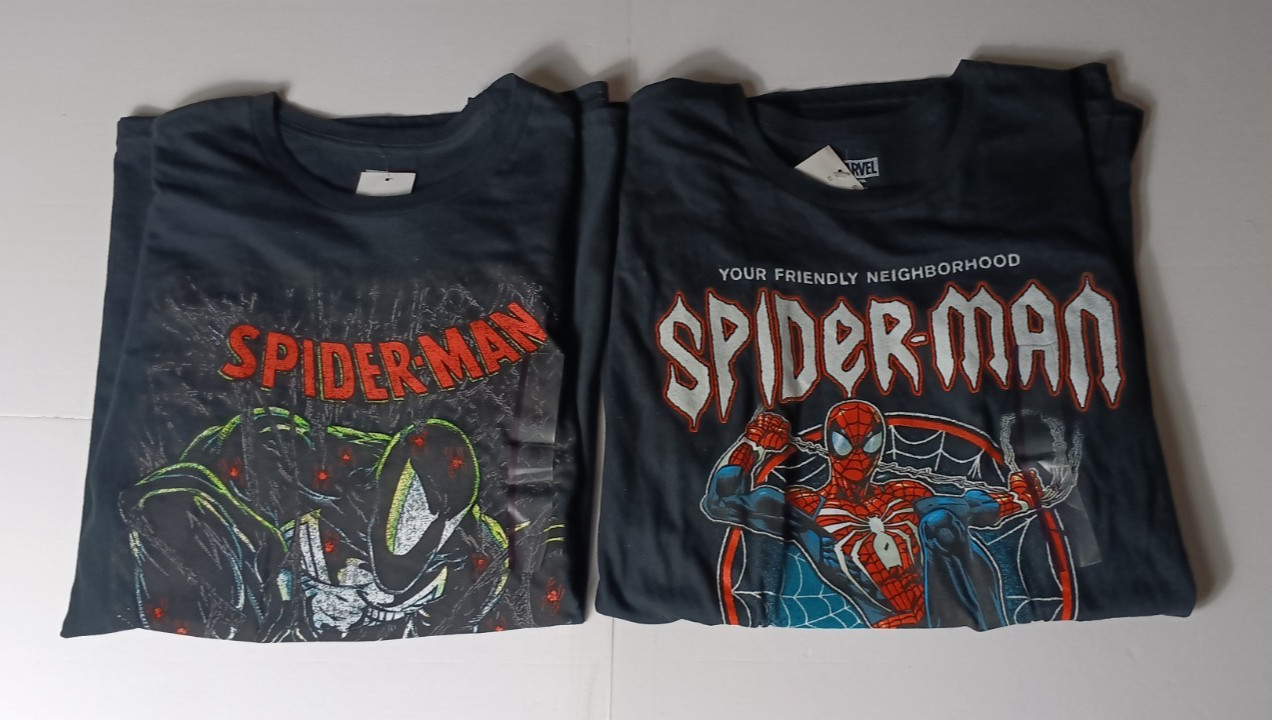 2 NEW W/ TAGS MEN SIZE XL MARVEL SPIDERMAN T-SHIRTS 100% COTTON SEE MEASUREMENTS