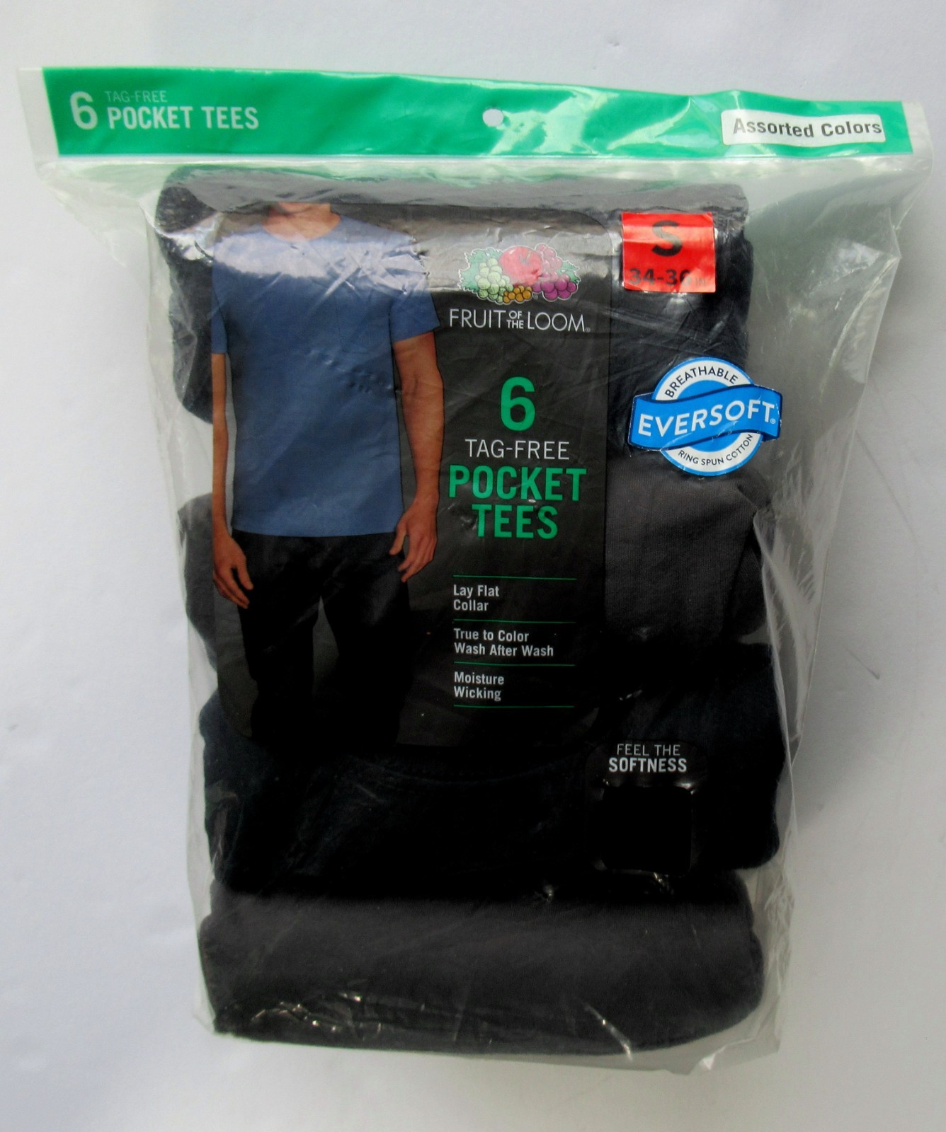 New Men&rsquo;s S 34 36 Fruit of the Loom Pocket Tees T-Shirts 6 Pack
