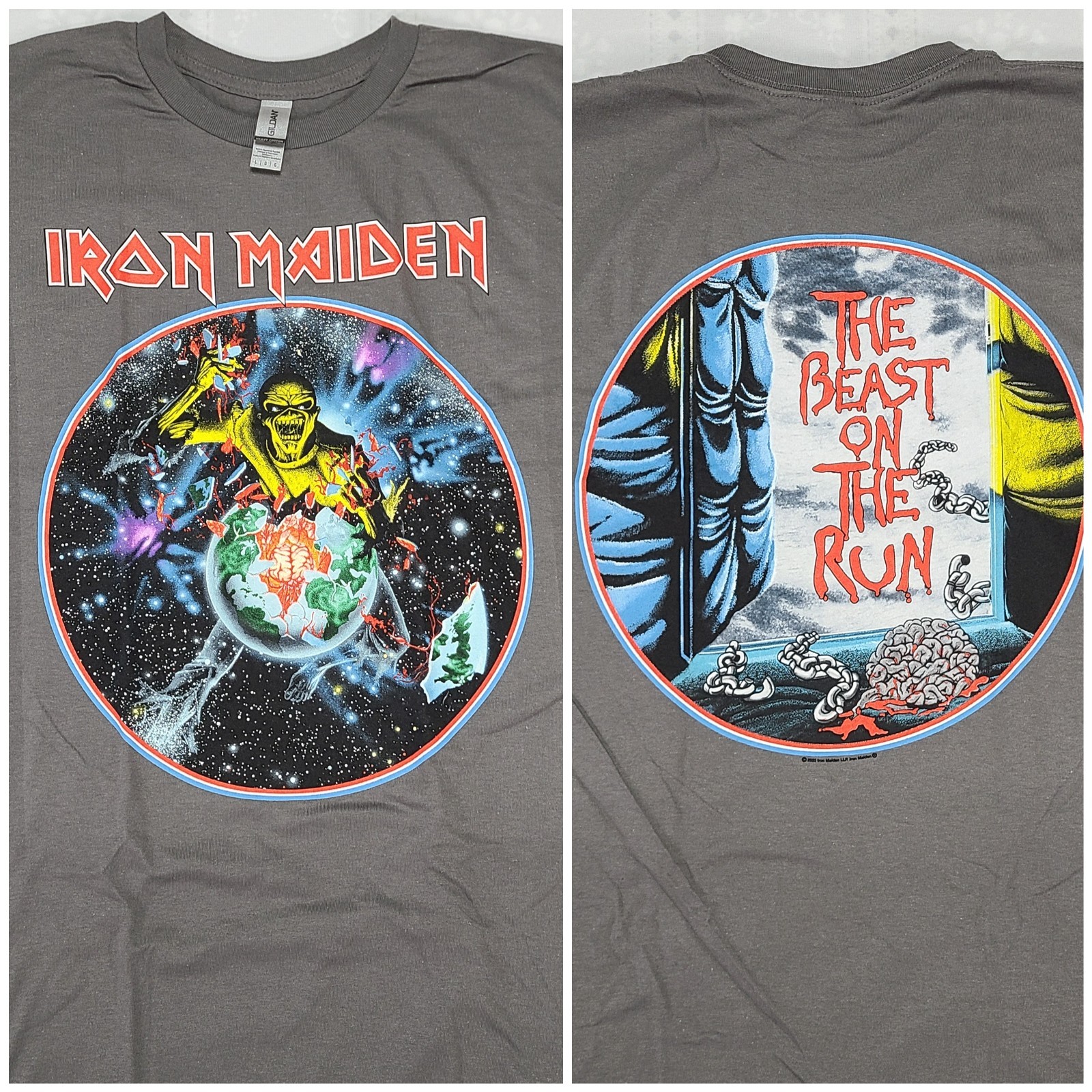 Iron Maiden Beast on the Run Tour Large 2 Sided New Official Number Of Gray #T25