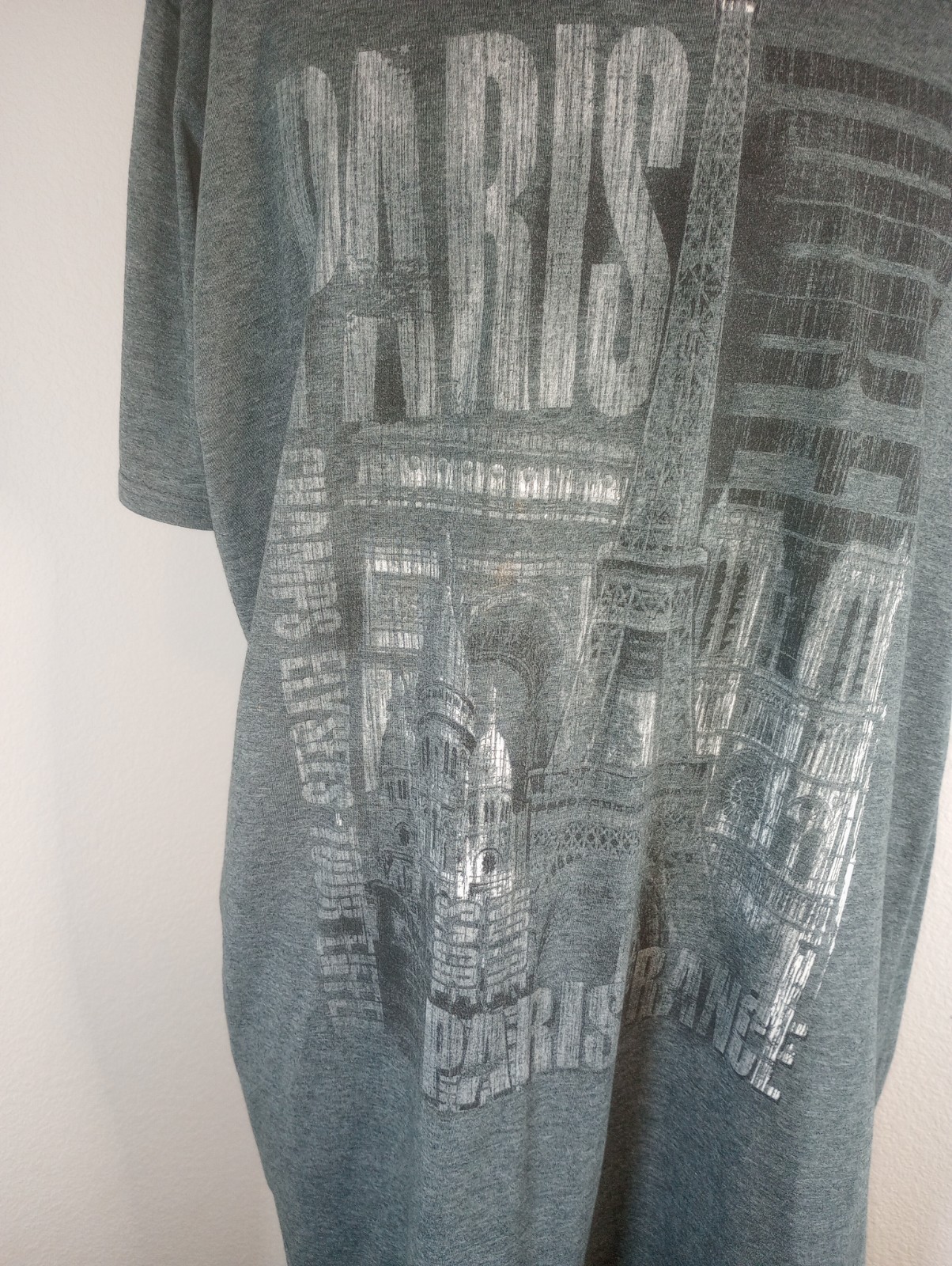Gildan Mens 2XL 65% Polyester 35% Cotton Crew Neck SS Paris France Gray Graphic