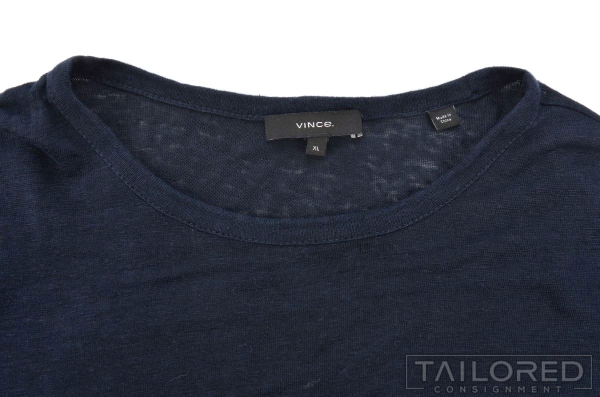 VINCE Solid Blue 100% LINEN Mens Luxury Mens T-Shirt – XL