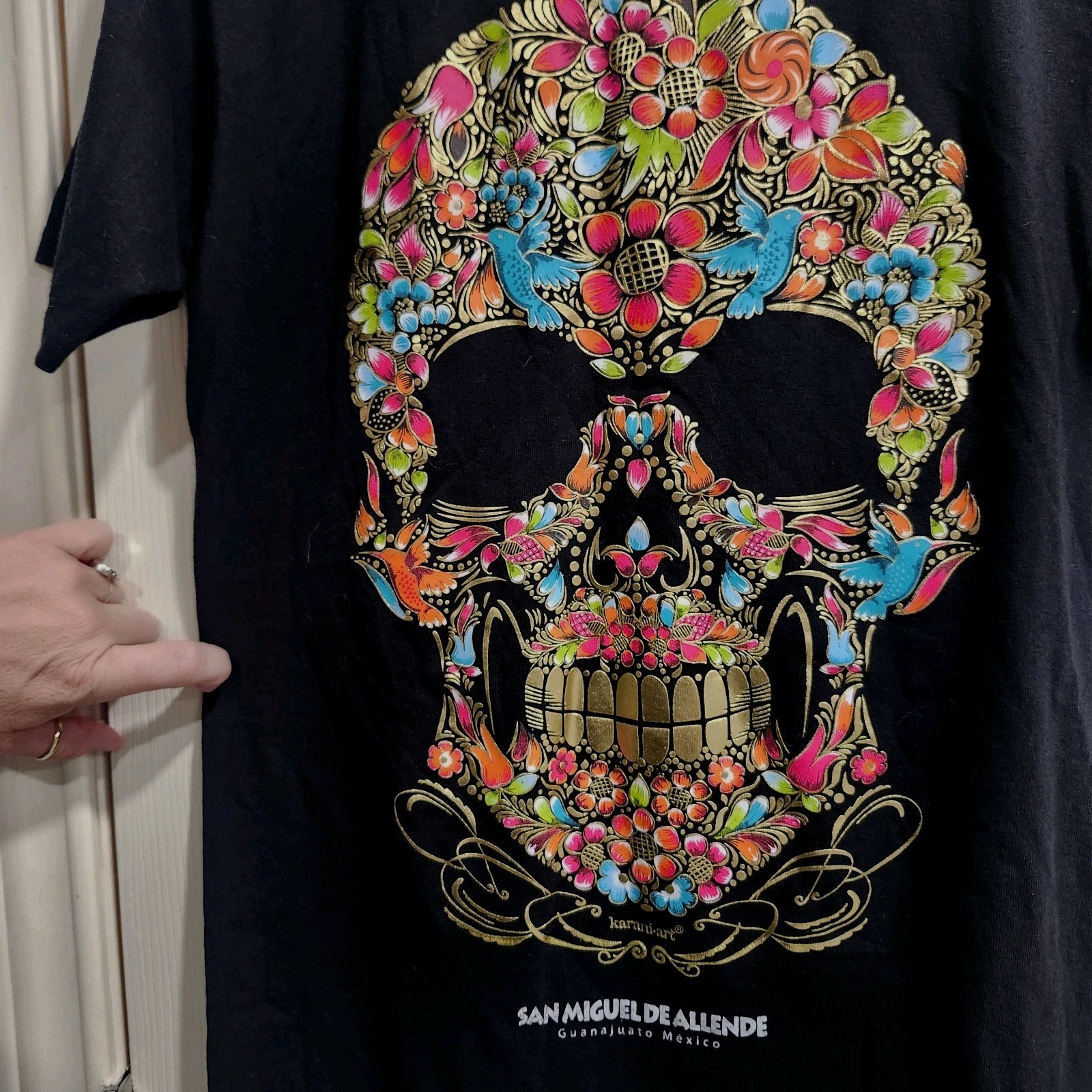 Day of the Dead Skull T-Shirt Small Karani-Art San Miguel Mexico Halloween Dia