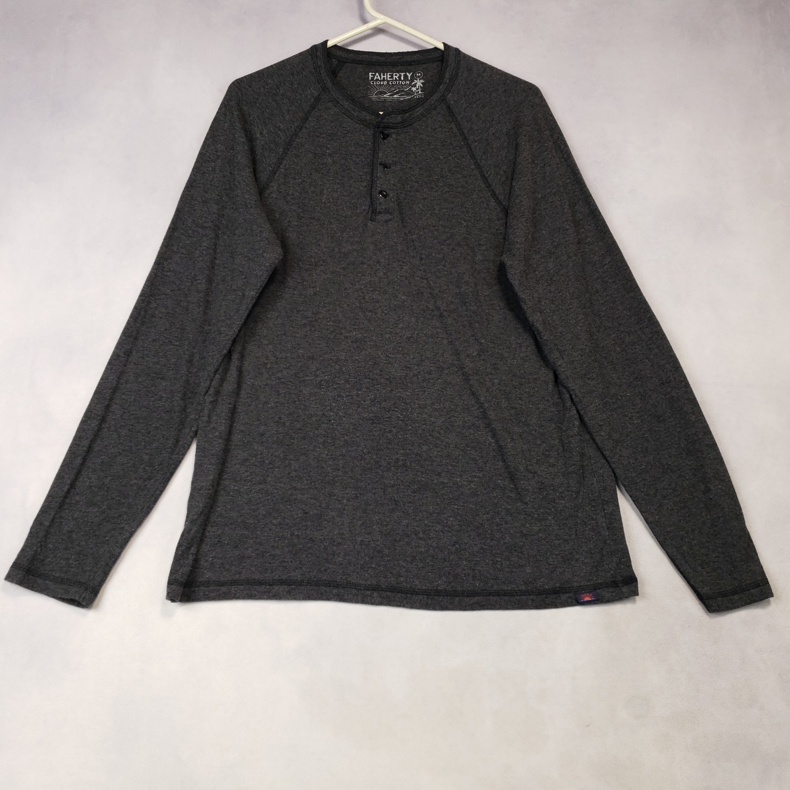 Faherty Cloud Cotton Henley Shirt Men Medium Gray Long Sleeve Cotton Modal Blend