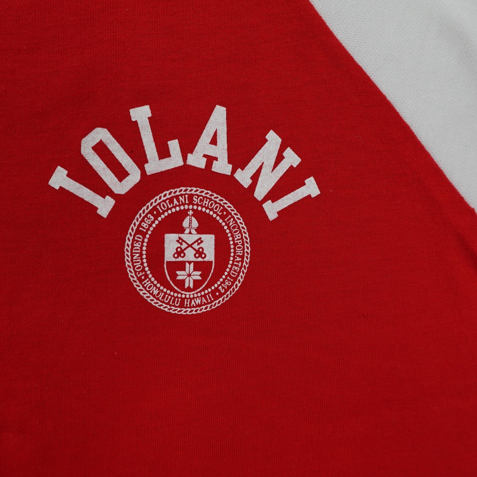 Vintage Iolani School Shirt Mens XL Red White White Velva Sheen Short Sleeve 80s