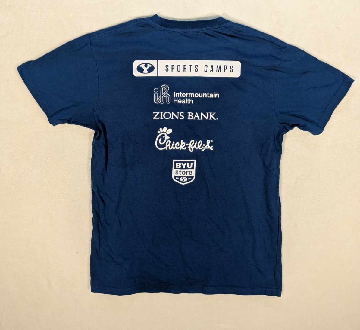 BYU Cougars T-shirt M Blue Sports Camp Counselor Sponsors Chick-fil-A on back