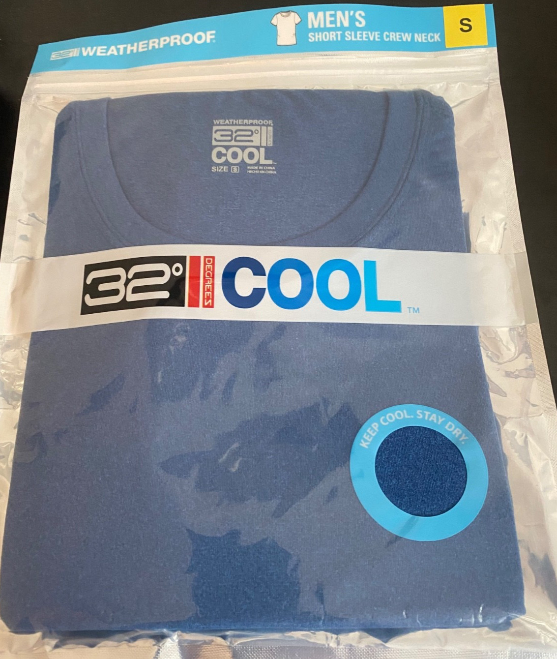 MEN’S 32 DEGREES COOL WEATHERPROOF SHORT SLEEVE CREW NECK SHIRT Blue-Size-S-NWT