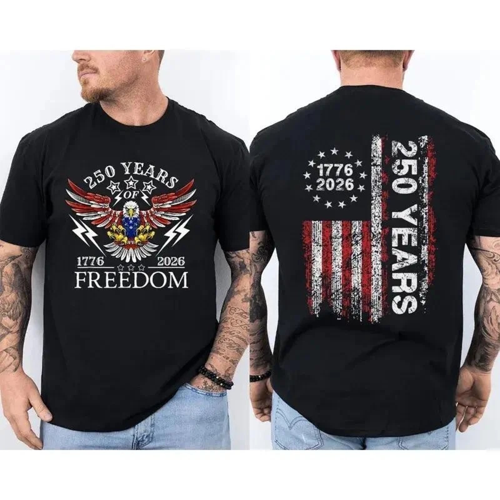 America 250th Birthday US Flag 250 Years Eagle Patriotic 1776 2026 2 Sided Tee N