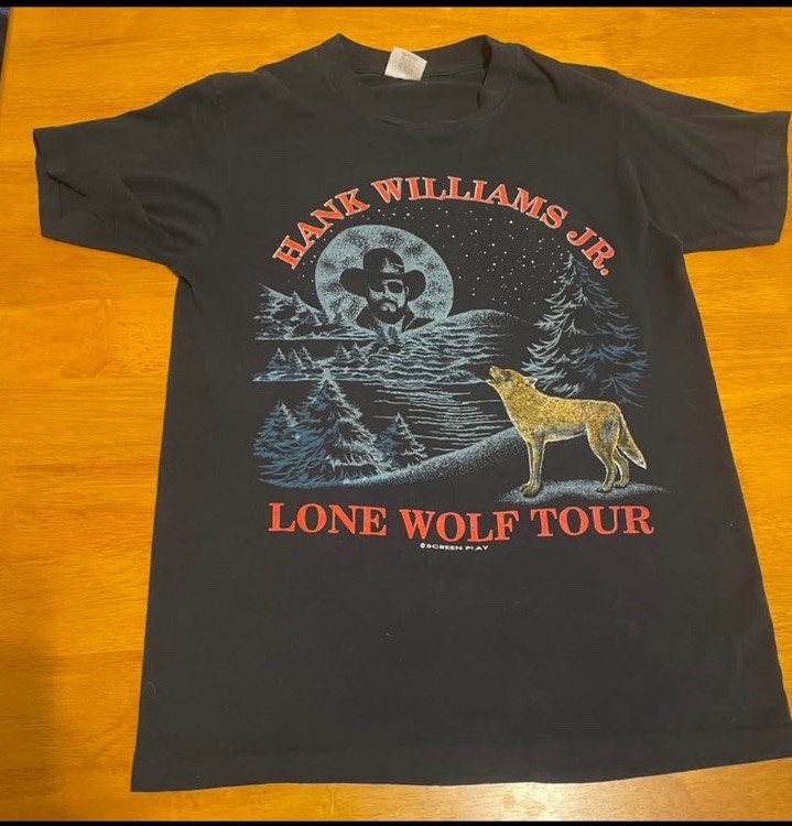 Hank Williams Jr 1990 Vintage Lone Wolf Tour Tshirt