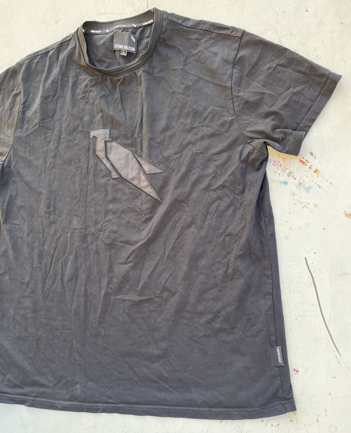 Men&rsquo;s Stone Falcon T-Shirt Black Logo XL Preppy City Modern Street Embroidery