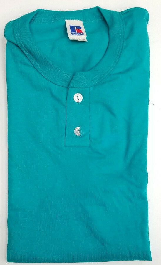 NEW Vintage Russell Athletic Blank 2 Button Henley T-shirt Mens El Salvador