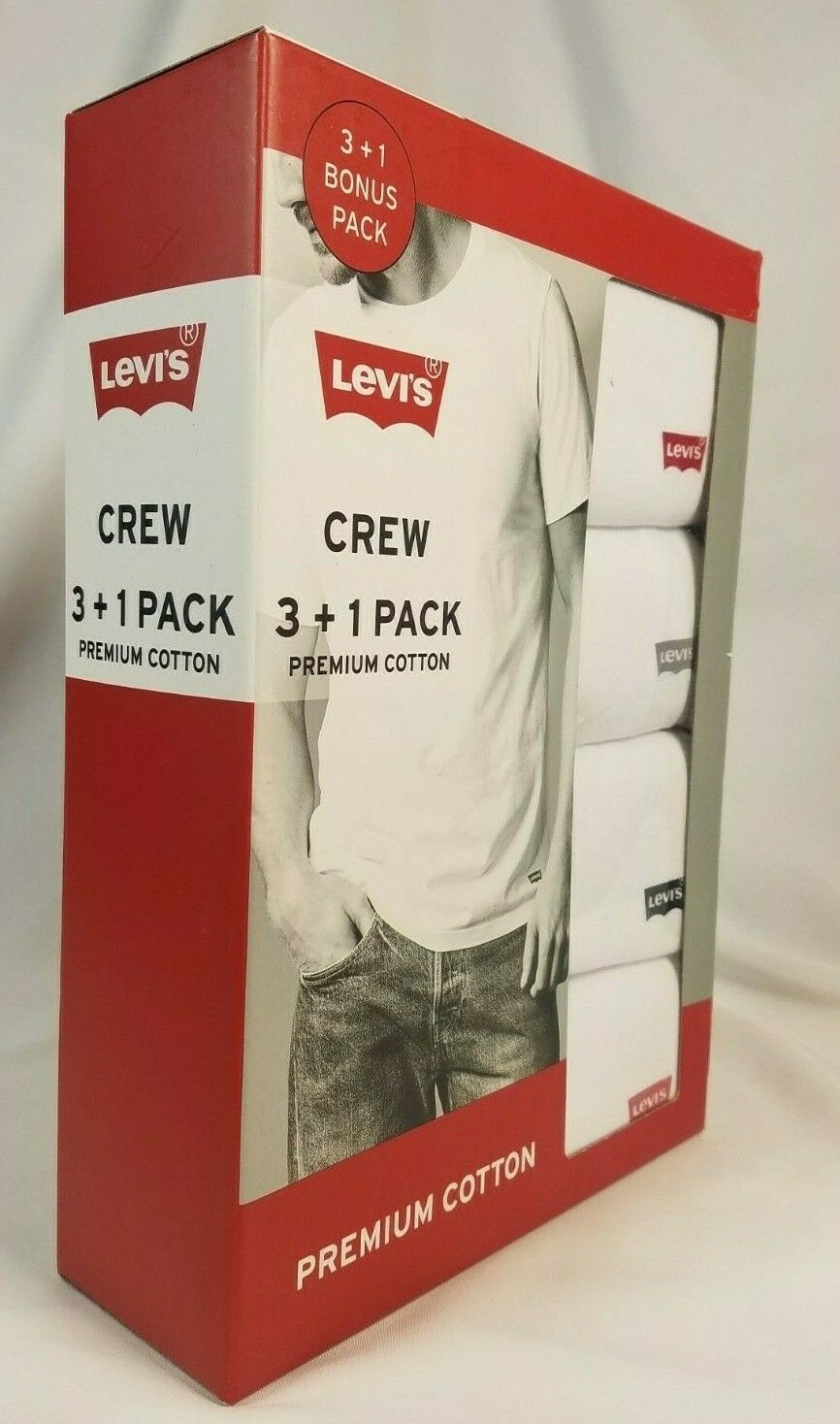 Levi&rsquo;s 4 Pk Crew Neck T-Shirts Medium White 100% Premium Cotton, Tag-Free Levis