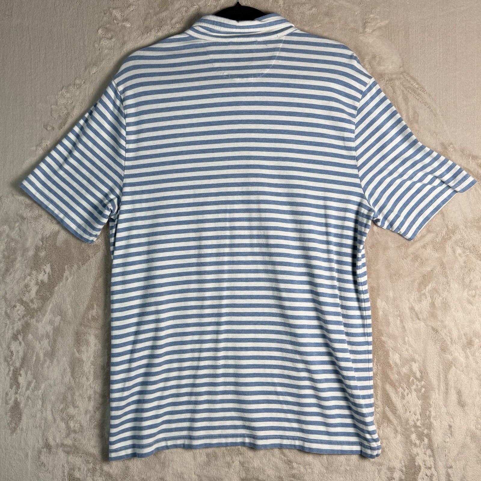 Faherty Polo Shirt Mens L Blue White Striped Short Sleeve Casual Soft Fabric