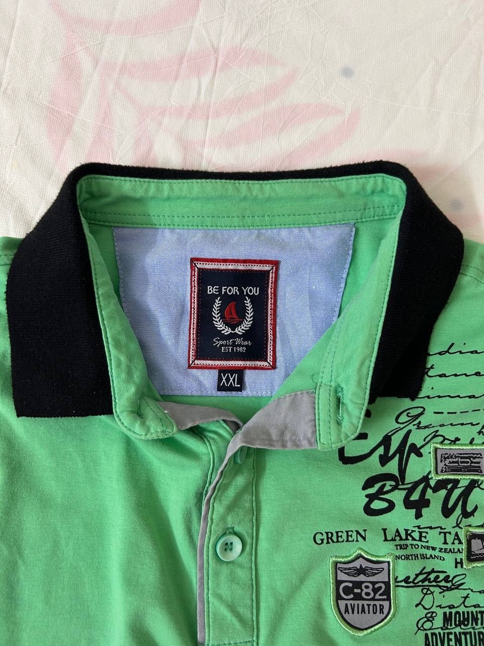Be For You Sportswear Men&rsquo;s Green Polo Shirt Graphic Embroidered Patches