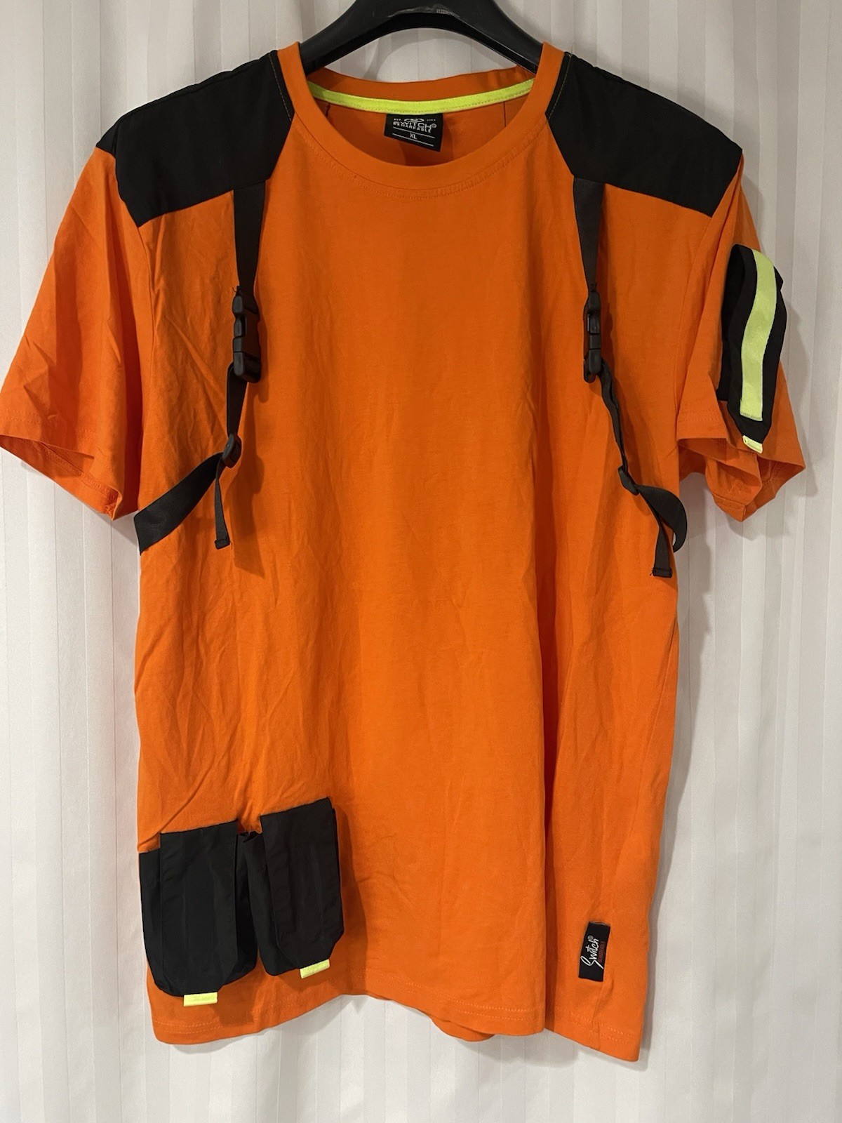 Vintage Switch Remarkable Buckle Pocket Strap T-shirt Orange Black XL Yellow