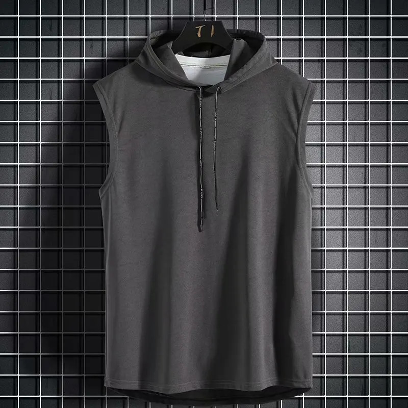 Camiseta Sin Mangas Hombre Con Capucha Color Sólido Casual
