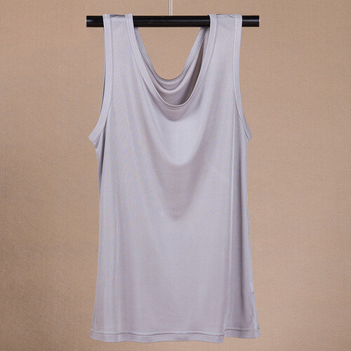 Men&rsquo;s 100% Silk Tank Tops Crew Collar Sleeveless T-Shirt Knitted Undershirt Tops
