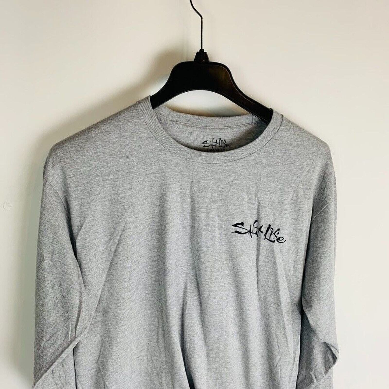 New Salt Life Mens Large T-Shirt Bait & Destroy Graphic Long Sleeve Gray NWT