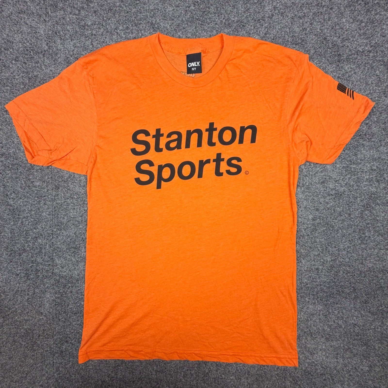 Only NY Mens Heather Orange American Flag Sleeve T-Shirt Size M Made in USA